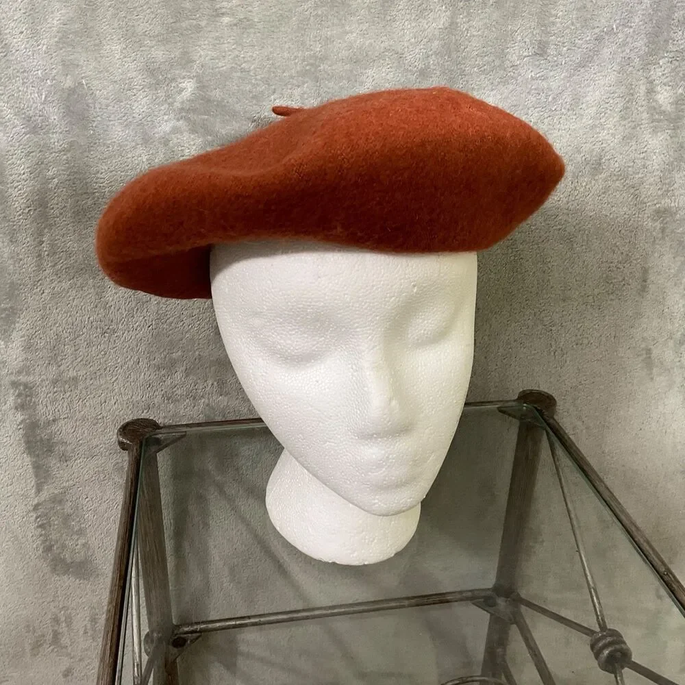 Wool Beret Hat Classic French Parisian Artist Style Felt Winter Cap OSFM Rust